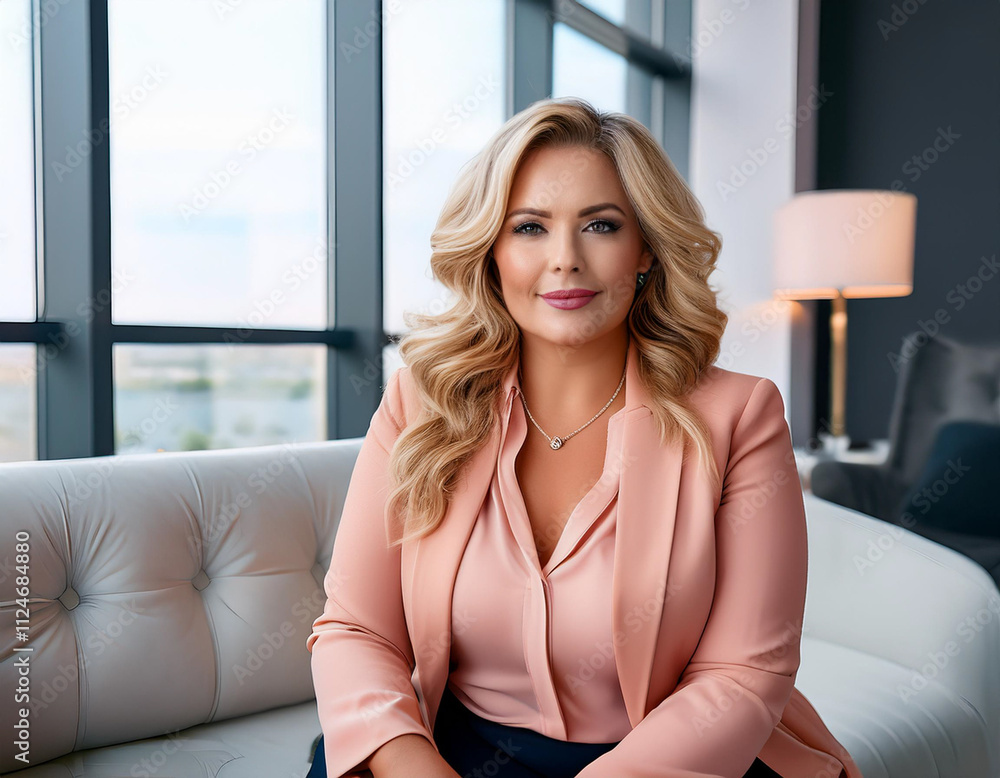 Plus-Size Businesswoman Sitting on Sofa Plus-Size Businesswoman Sitting on Sofa