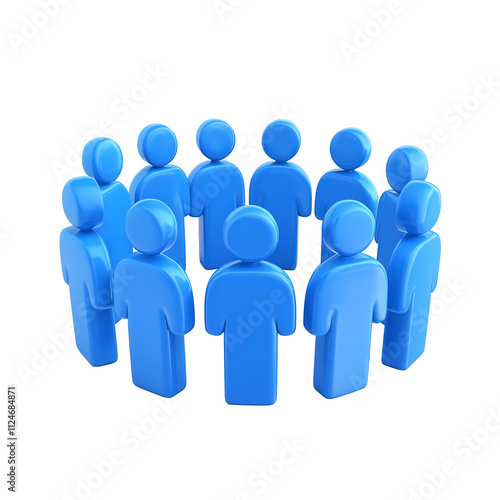 Blue Group of People Icons in Minimalist 3D Cartoon Style