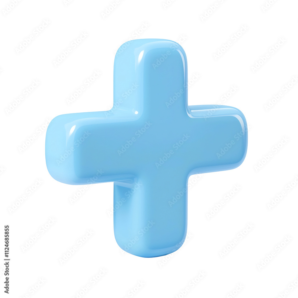 Obraz premium Blue Plus Icon - Clean Minimalistic 3D Cartoon Style
