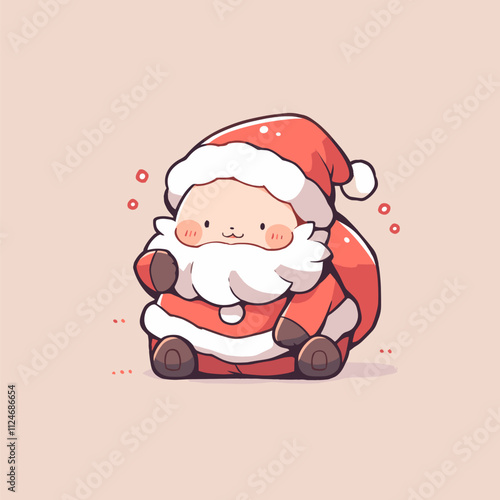 Cute Chibi Santa Claus Illustration with Pastel Tones. Cute Santa Vector.