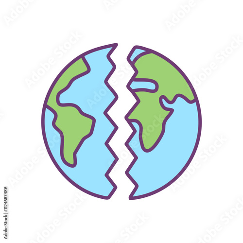 Earth planet in two half flat color vector icon. Environmental pollution.