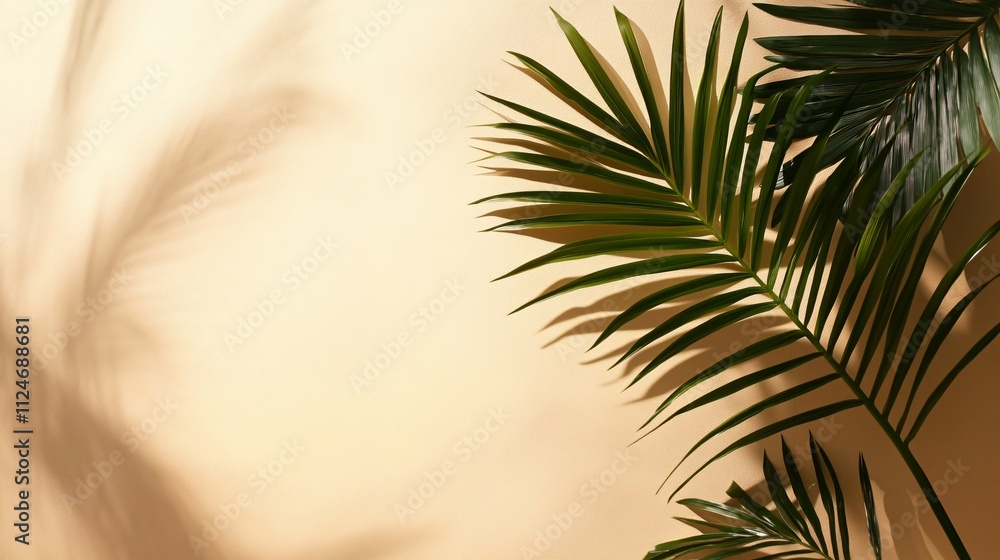 Palm leaves cast shadows on a beige background Palm leaves cast shadows on a beige background