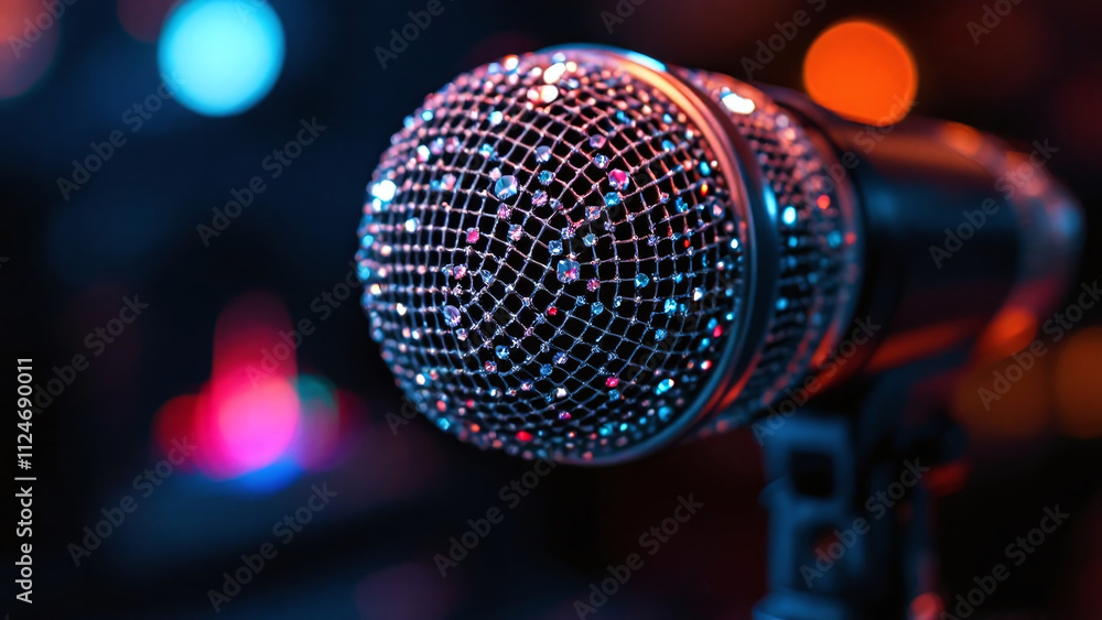 Diamond-studded microphone captures the essence of the performance in a vibrant setting Diamond-studded microphone captures the essence of the performance in a vibrant setting