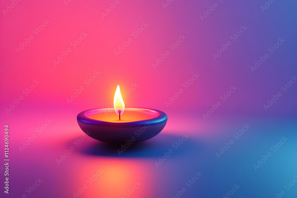3D Render Lit Candle in Vibrant Gradient Background 3D Render Lit Candle in Vibrant Gradient Background