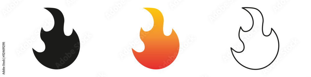 Flame graphics in three colors show design versatility. Fire icon vector set. Flame icon collection. Fire flame symbol. Black, gradient, line set Flame graphics in three colors show design versatility. Fire icon vector set. Flame icon collection. Fire flame symbol. Black, gradient, line set