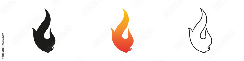 Unique flame designs showcasing different styles and colors. Fire icon vector set. Flame icon collection. Fire flame symbol. Black, gradient, line set Unique flame designs showcasing different styles and colors. Fire icon vector set. Flame icon collection. Fire flame symbol. Black, gradient, line set