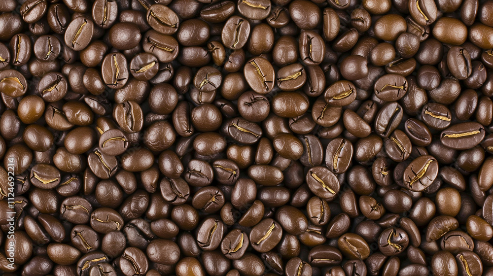 Obraz premium Natural Coffee Beans Texture and Color Display, Close-Up Study of Bean Surface, Rich Tones and Varieties
