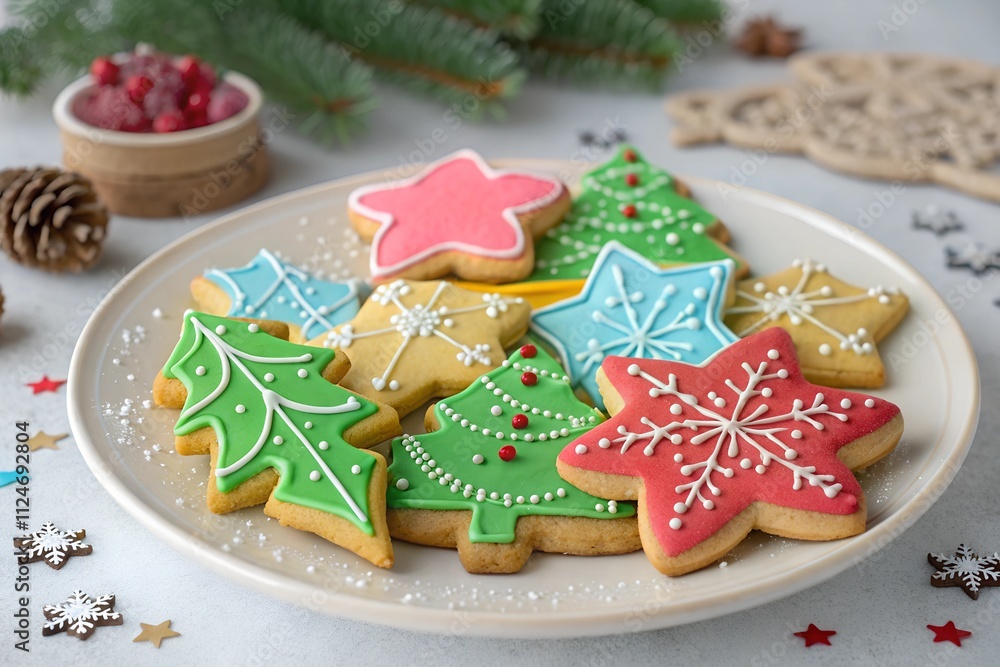 Festive Christmas Cookie Plate. Generative AI Festive Christmas Cookie Plate. Generative AI