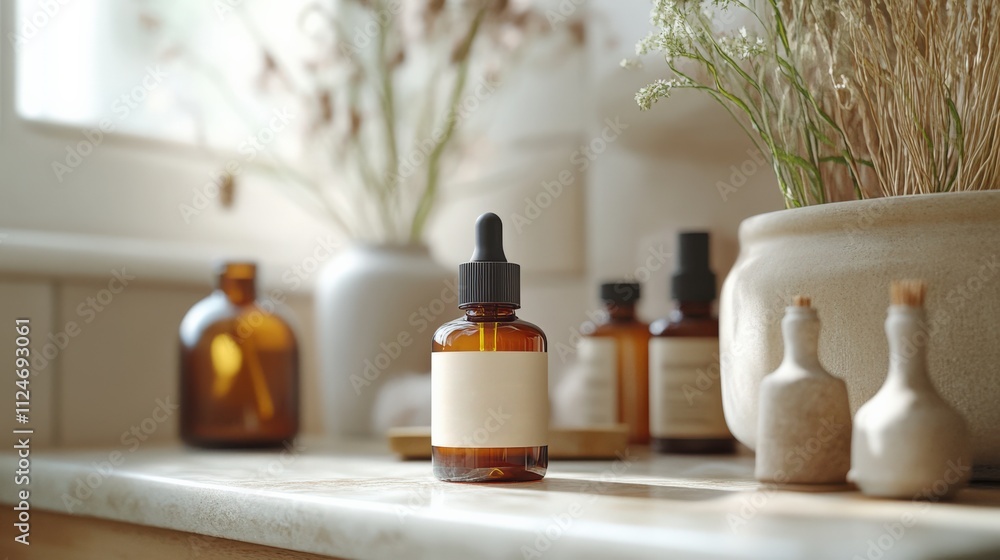 Elegant Essential Oils on a Natural Surface