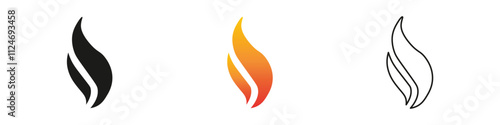 Different styles of flame designs for creative projects. Fire icon vector set. Flame icon collection. Fire flame symbol. Black, gradient, line set