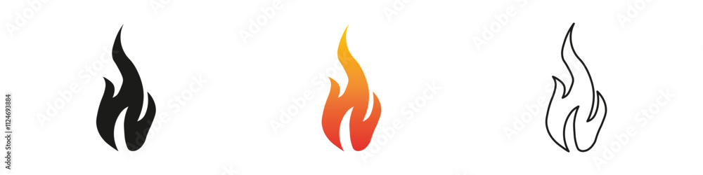 Fire design elements in black, orange, and outline styles. Fire icon vector set. Flame icon collection. Fire flame symbol. Black, gradient, line set Fire design elements in black, orange, and outline styles. Fire icon vector set. Flame icon collection. Fire flame symbol. Black, gradient, line set