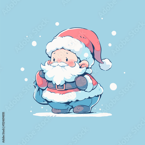 Cute Chibi Santa Claus Illustration in Winter Wonderland. Cute Santa Vector.