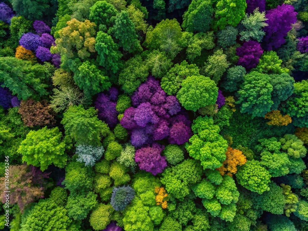 Aerial View of Vibrant Green and Purple Foliage Creating a Lush Natural Background Perfect for Design and Nature Enthusiasts Aerial View of Vibrant Green and Purple Foliage Creating a Lush Natural Background Perfect for Design and Nature Enthusiasts