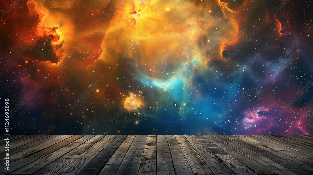 cosmic background illuminating wooden floor cosmic background illuminating wooden floor