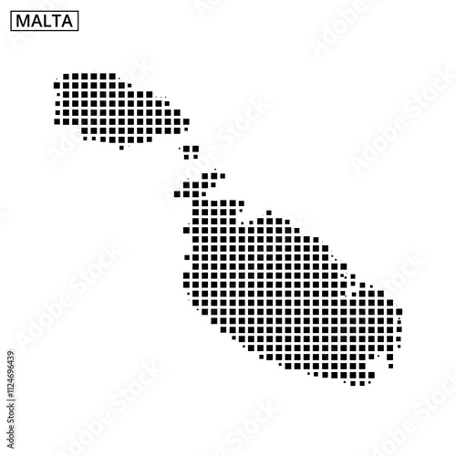 Map outline of Malta with unique dotted texture showcased in black and white color scheme