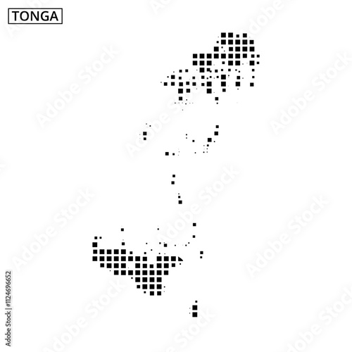 Map outline of Tonga composed of dot patterns showcases island geography