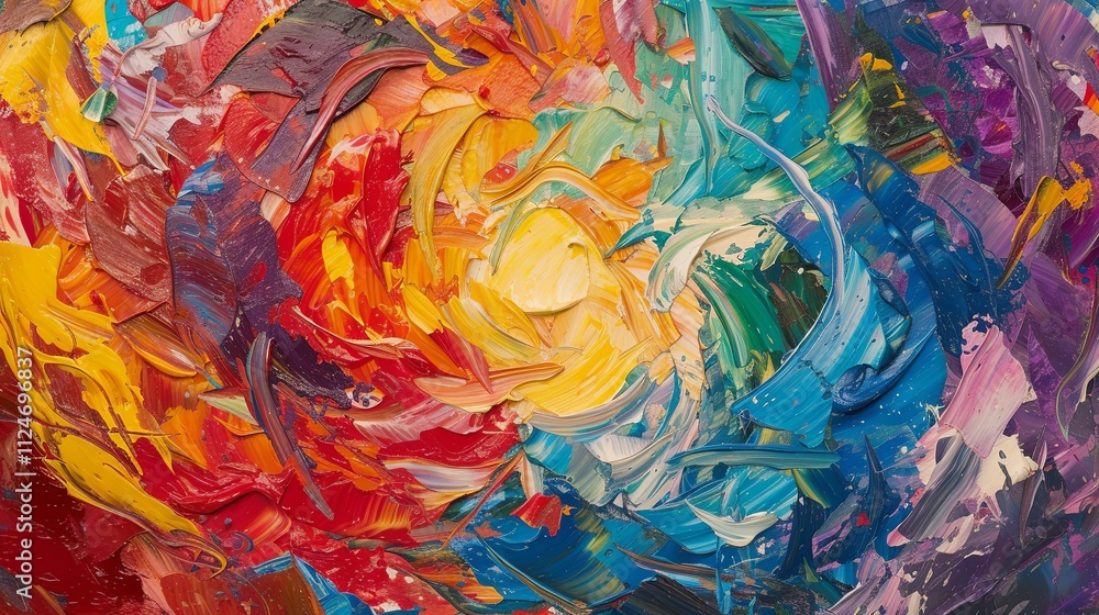 An abstract oil impasto painting of chaos and order with bold swirling colours An abstract oil impasto painting of chaos and order with bold swirling colours