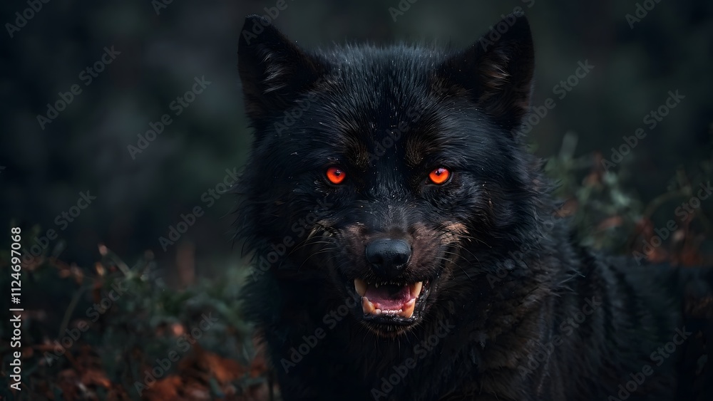 Naklejka premium An intense and dramatic image of an angry black wolf