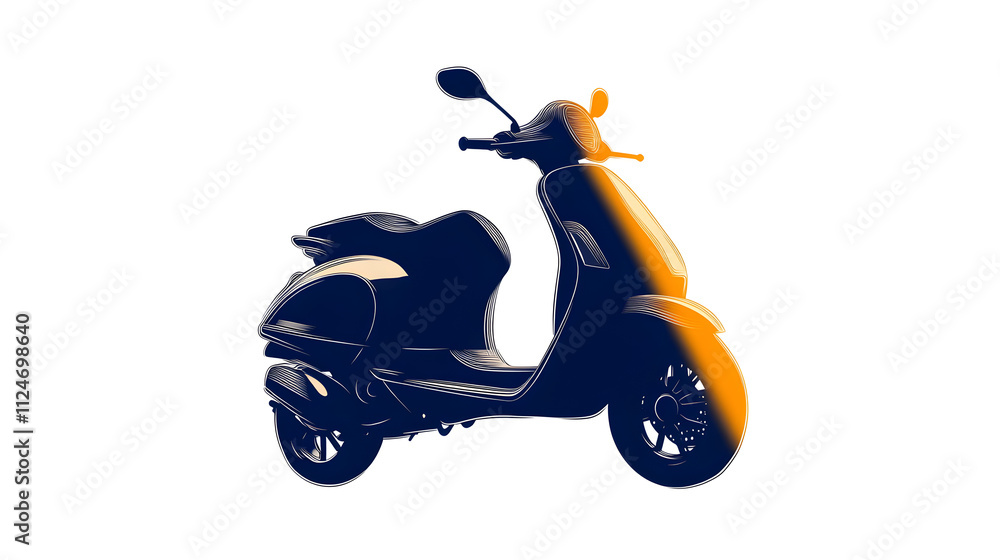 A geometric drawing of a scooter, outlined simply with sharp angles and a limited color palette. Geometric scooter illustration. A geometric drawing of a scooter, outlined simply with sharp angles and a limited color palette. Geometric scooter illustration.