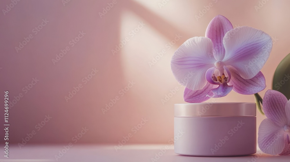 Elegant Orchid and Skincare Product Display Elegant Orchid and Skincare Product Display