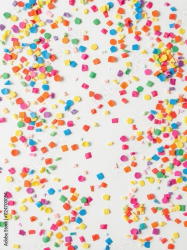 Colorful confetti in various shapes and sizes scattered on a clear background, overlay