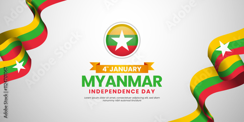 Myanmar independence day Waving RIbbon Flag design