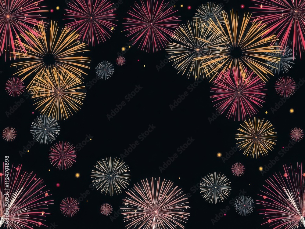 Fototapeta premium Firework vector background isolated set in various colors and shapes for festive designs, isolated
