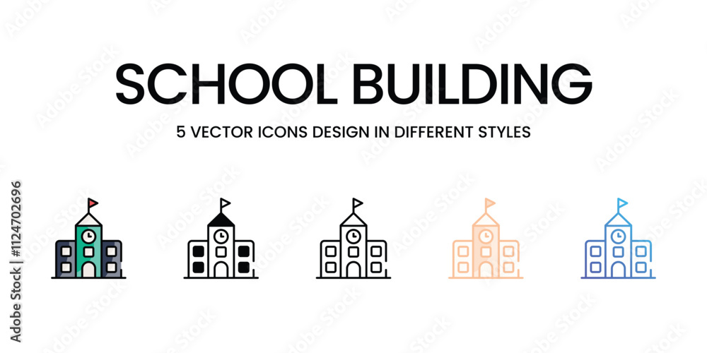School Building icons set in different style vector stock illustration School Building icons set in different style vector stock illustration