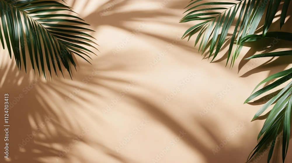 Palm leaves cast shadows on beige background Palm leaves cast shadows on beige background