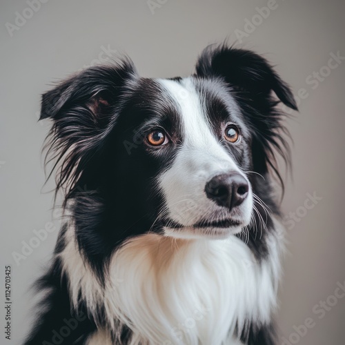 Close-up portrait of a black and white Border Collie dog. (1)