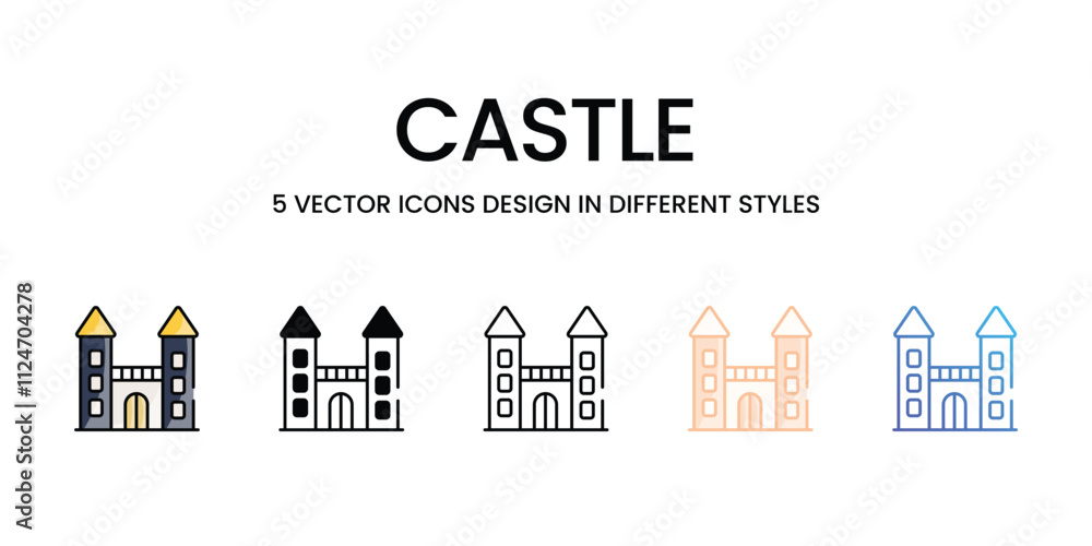 Castle icons set in different style vector stock illustration Castle icons set in different style vector stock illustration