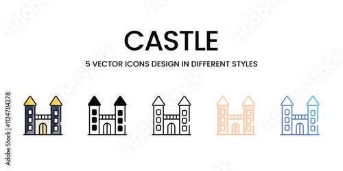 Castle icons set in different style vector stock illustration