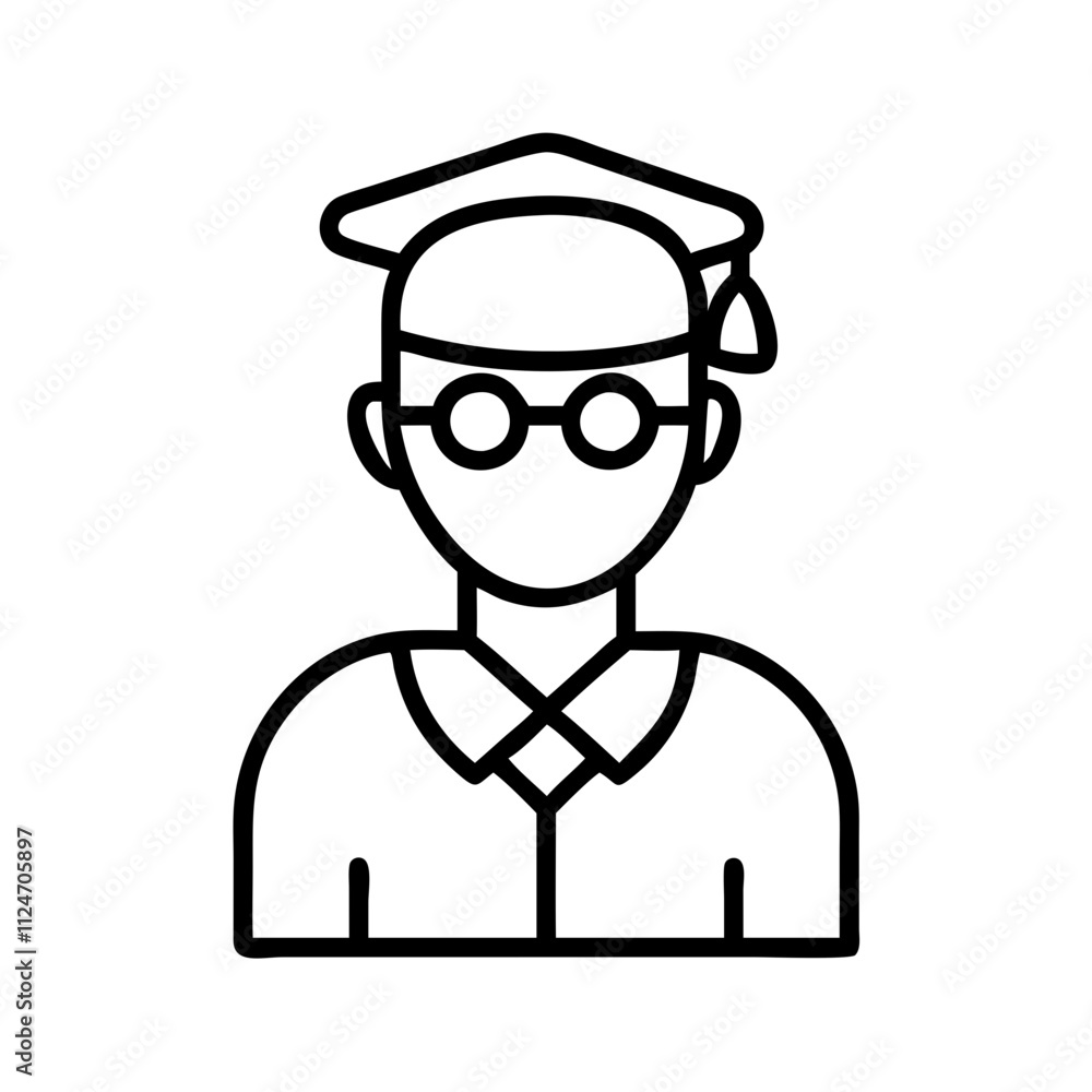student icon, education vector icon - black outline icon of student symbolizing education, knowledge, and information in simple design. student icon, education vector icon - black outline icon of student symbolizing education, knowledge, and information in simple design.