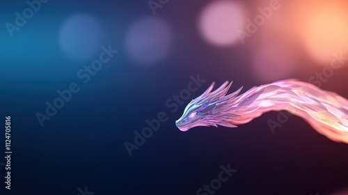 Crystalline dragon gracefully coiled around a radiant source of light at twilight photo