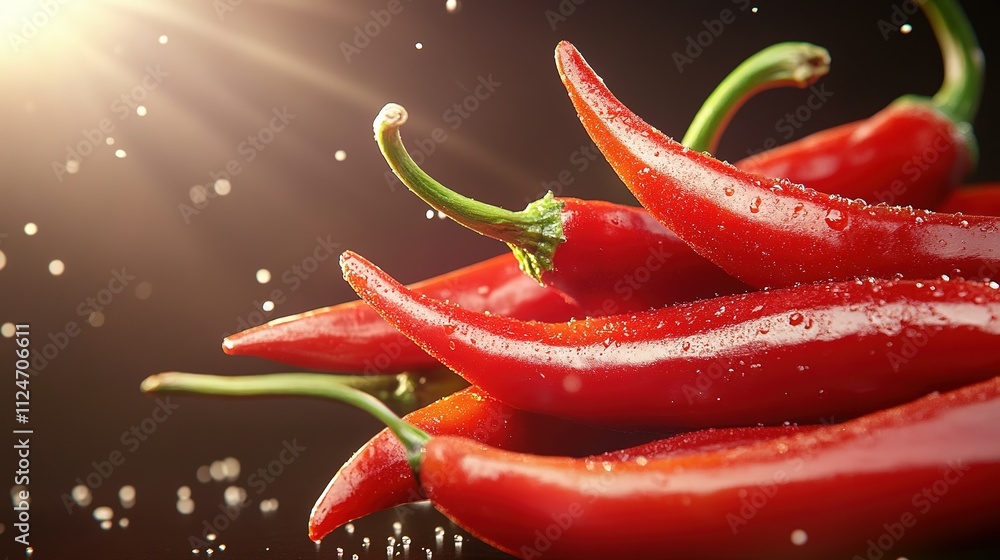 Realistic image of vibrant red chili peppers Realistic image of vibrant red chili peppers