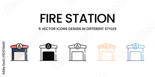 Fire Station icons set in different style vector stock illustration