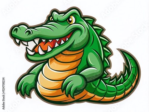 Alligator Mascot Logo Design on a White Background, Ideal for Sports Teams and Branding, Featuring a Bold and Playful Character Representation photo