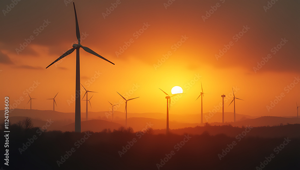 Wind turbine stands out against a warm, golden sunset backdrop in an aerial view with moody and dramatic lighting effects._00001_ Wind turbine stands out against a warm, golden sunset backdrop in an aerial view with moody and dramatic lighting effects._00001_