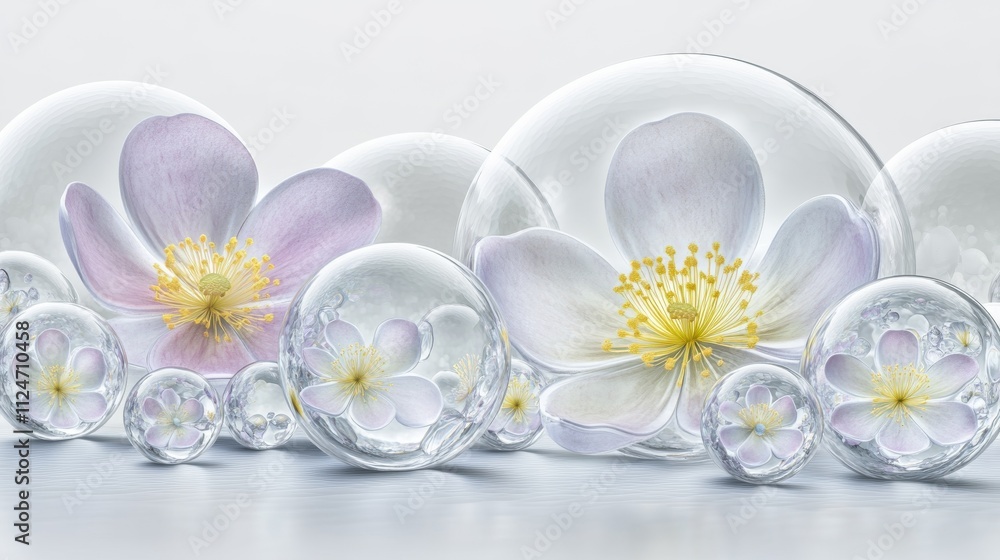 Delicate floral composition with glass spheres Delicate floral composition with glass spheres