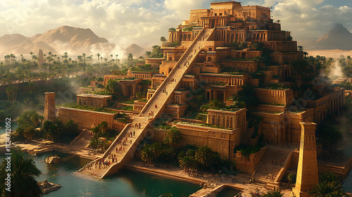 Magnificent Aerial View of the Towering Ziggurat of Babylon A Stunning Architectural Marvel of Ancient Mesopotamia