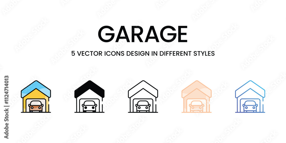 Garage icons set in different style vector stock illustration Garage icons set in different style vector stock illustration