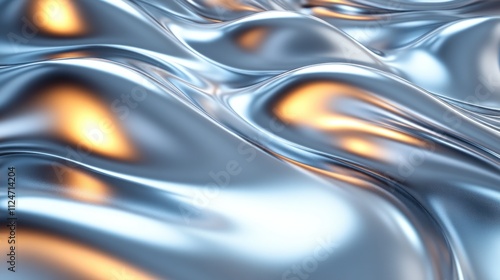 Abstract metallic waves with warm highlights and smooth textures.