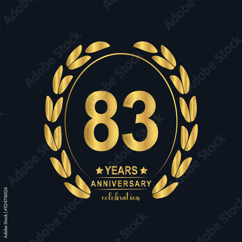 83th Years Anniversary celebration. Vector Template festive illustration Golden Color,. Birthday or wedding party event decoration. photo