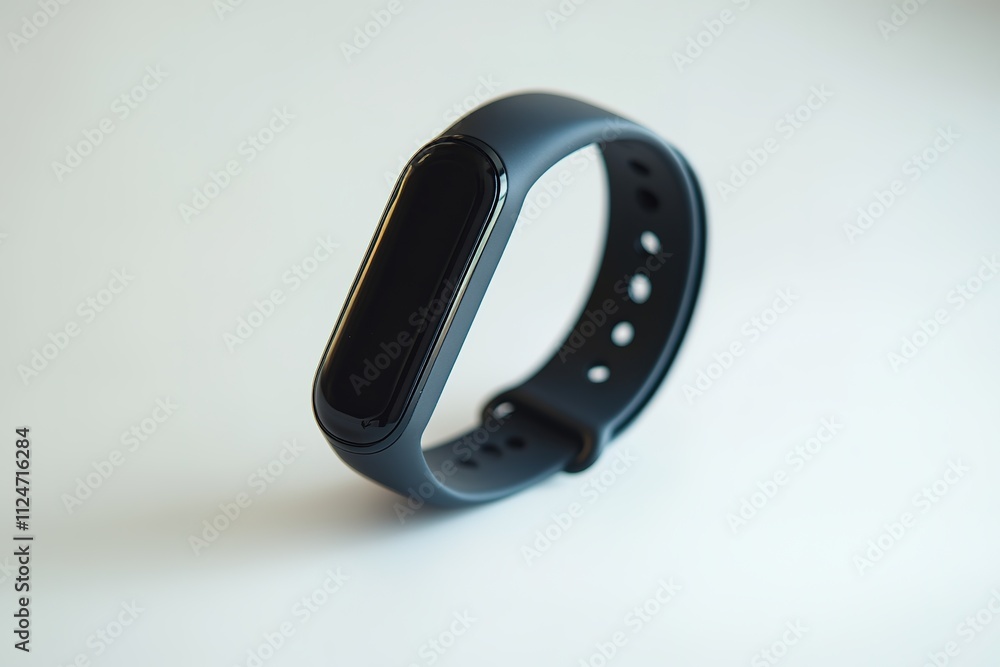 Smart fitness tracker on white surface, minimalist design Smart fitness tracker on white surface, minimalist design