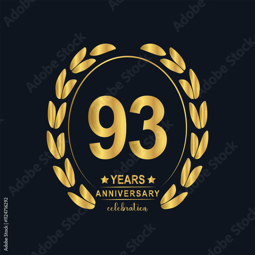 93th Years Anniversary celebration. Vector Template festive illustration Golden Color,. Birthday or wedding party event decoration. photo