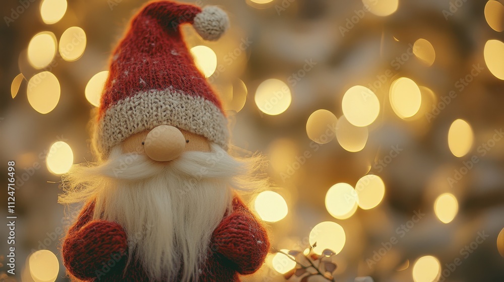 Obraz premium Cute Christmas Santa Figurine with Blurry Lights Background