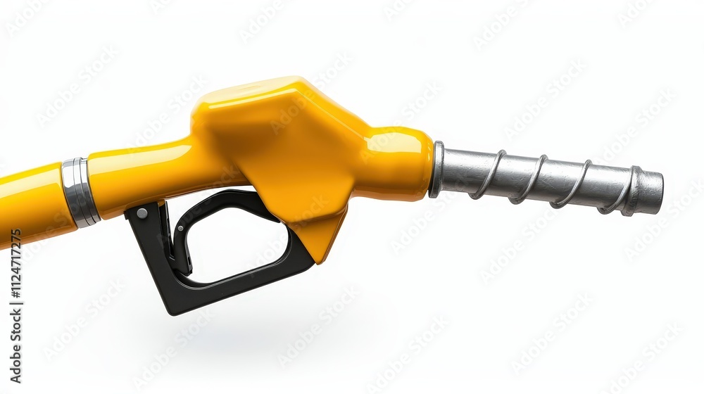 Close-up view of a yellow fuel nozzle typically used at gas stations for refueling vehicles Close-up view of a yellow fuel nozzle typically used at gas stations for refueling vehicles