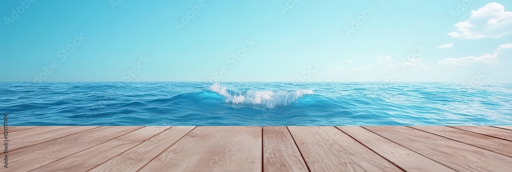 Obraz premium Dramatic view of a large wave crashing against the shoreline under bright blue sky