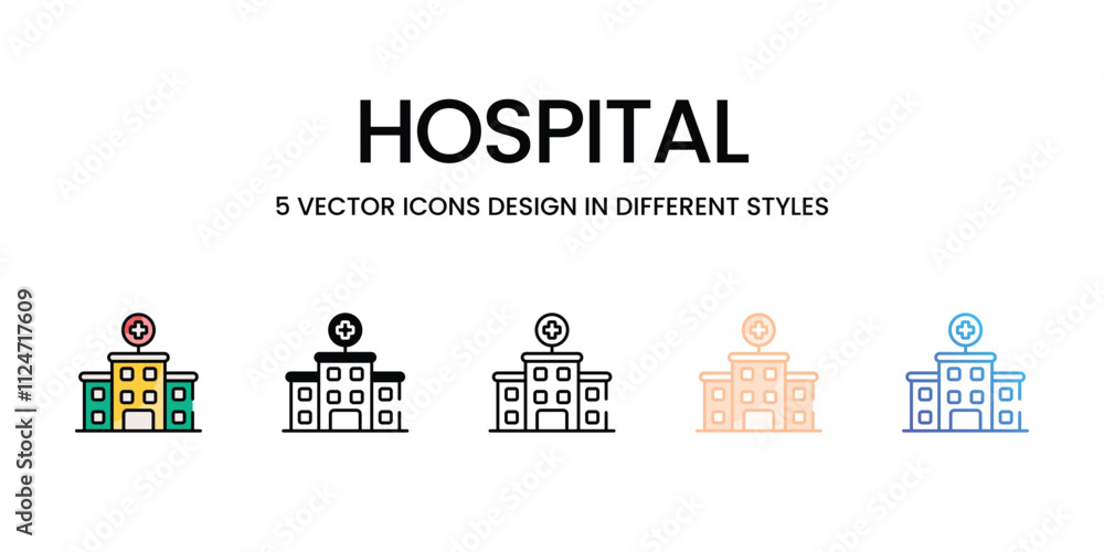 Hospital icons set in different style vector stock illustration Hospital icons set in different style vector stock illustration