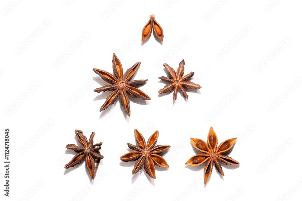 Star anise isolated on white. Aromatic spice Star anise isolated on white. Aromatic spice